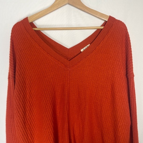 Project Social T Cozy Soft oversized red orange waffle knit long sleeve sweater - Picture 7 of 9